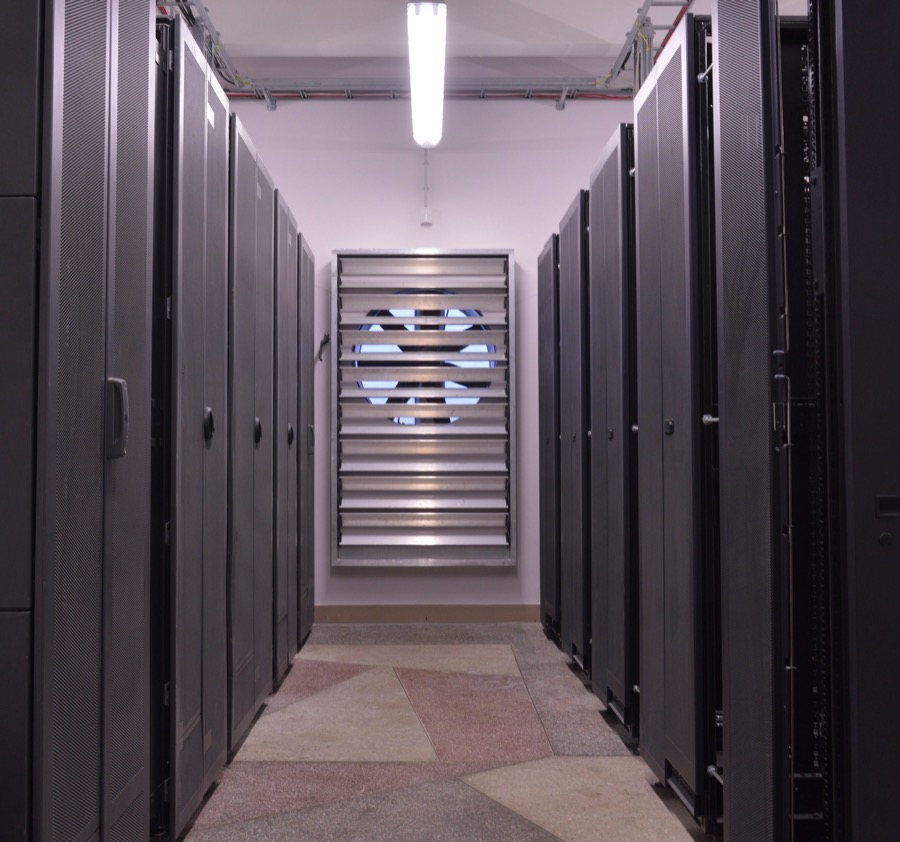 Data centre server room corridor with precision cooling