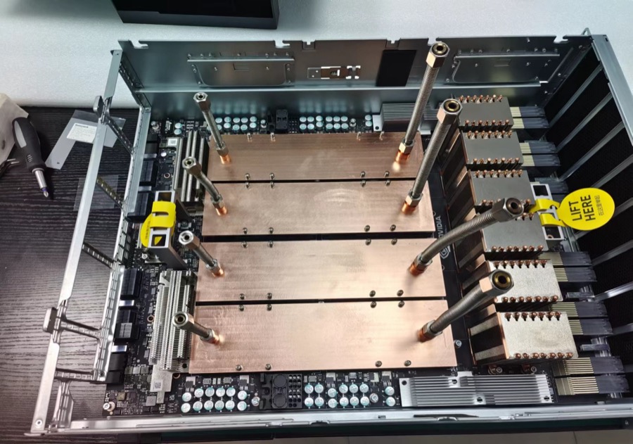 Cold plates on high-density GPU server