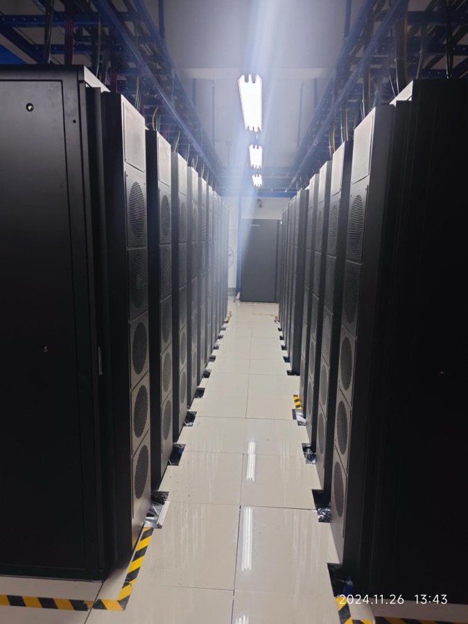 Long aisle of data centre racks